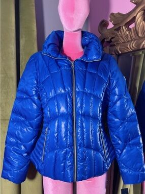Guess Shiny Royal Blue Quilted Puffer Jacket
